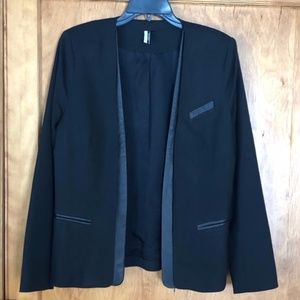 Topshop Tuxedo Blazer with Faux Leather Trim